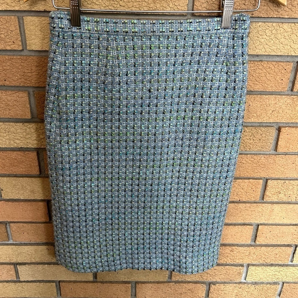 Vintage Talbots Blue Green Lined Tweed Classic Pencil Skirt Women’s Size 4